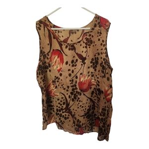 Vintage Floral Sleeveless Top - Brown and Red Size 18w/20w